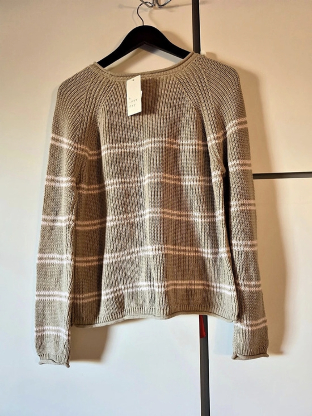 A New Day Plaid Crewneck Sweater in Brown & Pink